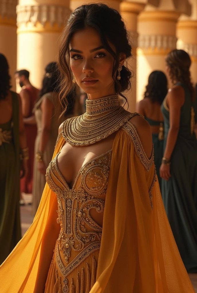 Photorealistic Production, (Realistic Image of a beautiful orange-haired woman (Morena Baccarin:Alyssa Sutherland:0.5)), (Athletic Body:1.4), (Detailed Skin:1.2), (Wearing a Plunging ice-blue Ornated Kebaya Dress with Silk Cloth and Golden Jeweleries:1.6), (Sly Face), (Deep Cleavage), (Various Poses:1.6), Centered, From Front Shot, Intricately Detailed, Intricate Face Detail, Intricate Hand Details, Cinematic Shot and Lighting, Realistic Colors, Masterpiece, Sharp Focus, Ultra Detailed, Taken with DSLR camera, Realistic Photography, Depth of Field, Incredibly Realistic Environment and Scene, Master Composition and Cinematography