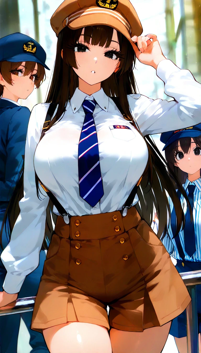 NSFW,masterpiece,Highest quality,High resolution,Very detailed,-facel,Young face,Round face,mole,long hair,Twin tails,Short height,Police Officer,hat,Pencil Skirt,pantyhose,Heel,Nightlife,(Molester),is nervous,Put your hands on my waist and hold me close,Put your hands inside her clothes and grab her breasts