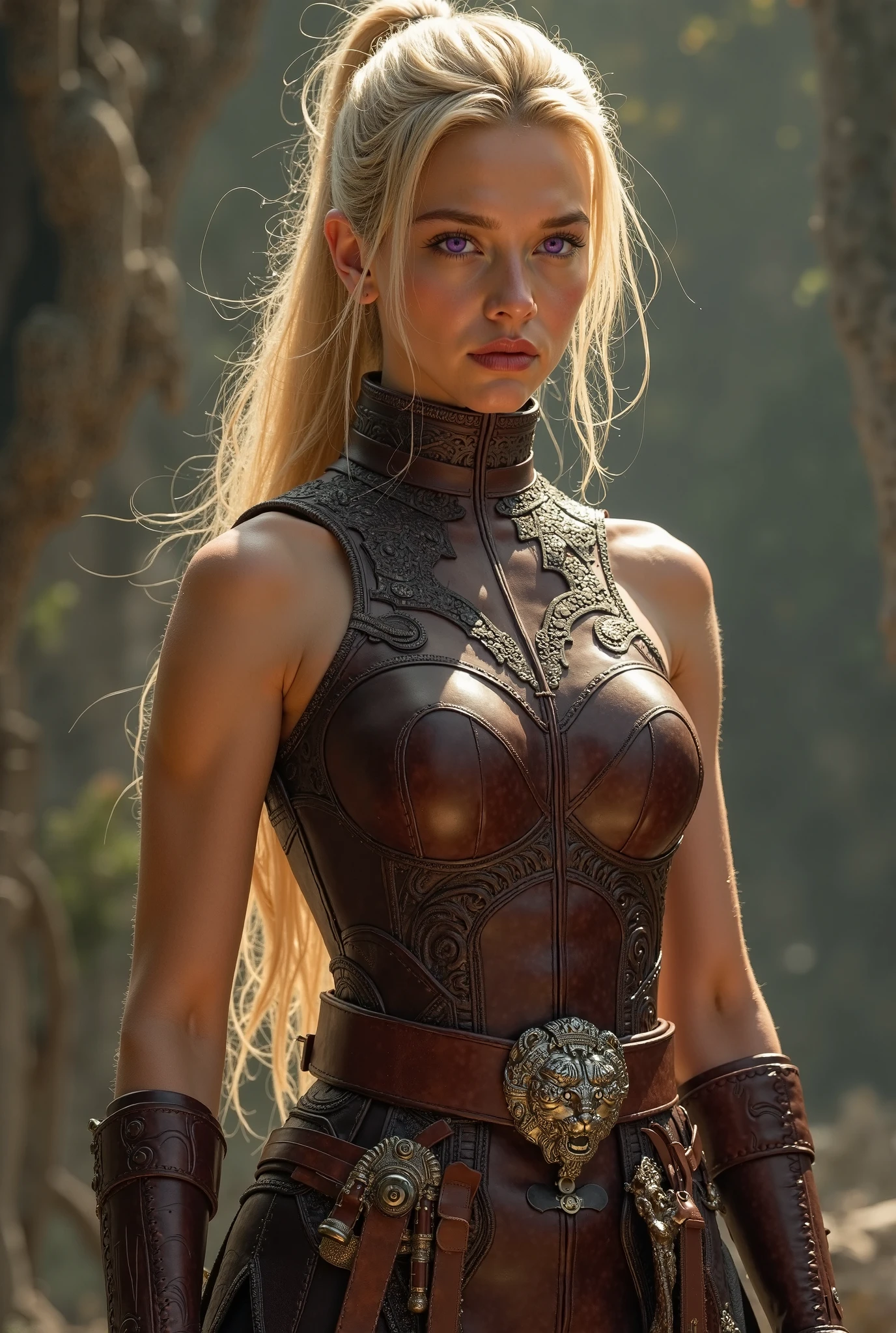 Elf female, blond hair, paladin, armor