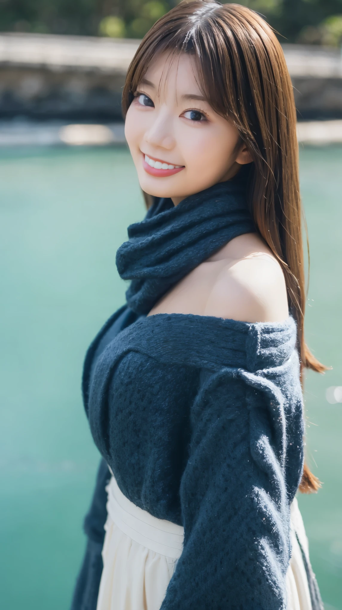  table top, highest quality,  Masterpiece,  very detailed,  high resolution,  8k wallpaper,  perfect dynamic composition,  20 year old girl,  beautiful eyes with attention to detail,  beautiful long straight hair, トレンディなwinter fashion , small breasts,  natural colored lips,  bold and sexy poses,  has a smiling face in the water,  cute woman,  elegant face,Slim Style,  Tokyo ,  big eyes, sexy camera shots , winter fashion, perfect beautiful face,Elegant Winter clothes, off the shoulder ,Wear a jacket, perfect beautiful face,Winter clothes, on hands, off the shoulder ,Wear a jacket
