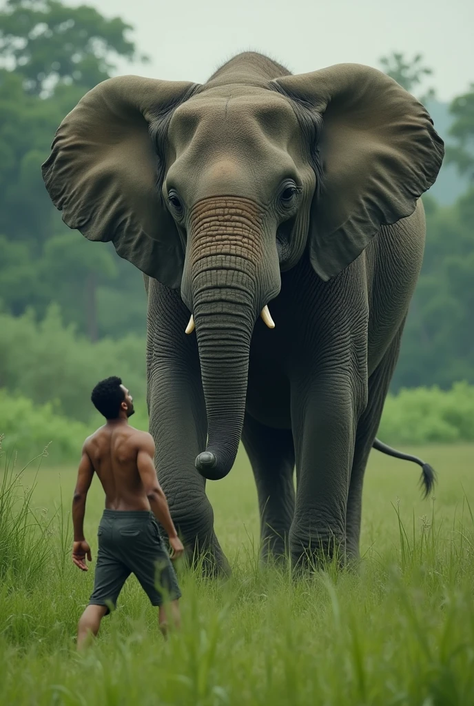 There was a man kneeling next to an elephant, 🐋 as 🐘 as 🤖 as 👽 as 🐳, an elephant doing yoga poses, an enormous elephant king, very close to real nature, very inspirational, very beautiful photograph of, Awesome, very very very realistic, in harmony with nature, powerful and huge, Beautiful nature, focus on the elephant
