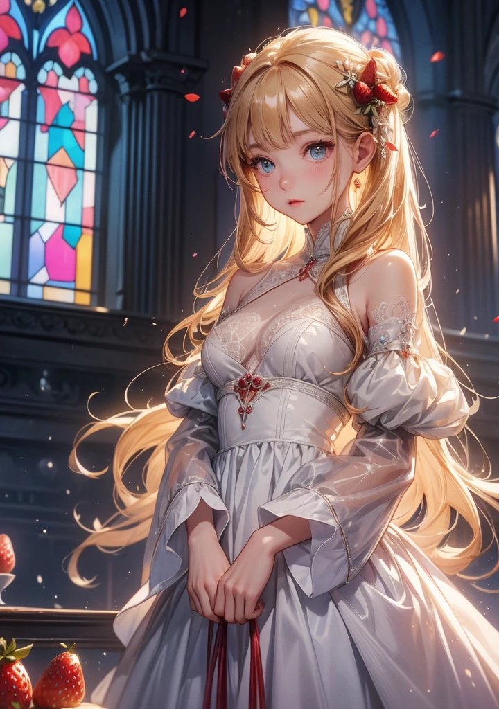 (((Dress Transparent Dress))), (((The dress features a voluminous hoop skirt and a long hem.、A gorgeous, incomparably gorgeous Rococo Victorian gown, Princess style skirt))), (ガウン shine まばゆいばかりに キラキラ 反射する プリズム状 透明 ガウン:1.2), (Gown A very elaborate gown:1.5), ((Huge breasts)), (Expressive hair), Very voluminous、Very long hair, bangs, Super delicate and beautiful face, Beautiful Lips, (Hyper Detail: Delicate and beautiful eyes), Cleavage, Beautiful smile, (((Young Face, Solo Enchanting Adorable Princess, Teenage Girl, pretty girl, very pretty girl))), (Anime Moe Art Style 1.3), (((masterpiece, Super detailed, Highest quality, Ultra-high resolution, Great quality, Exceptional Quality, Super detailed, Ultra-high resolution, Unity 16K, 32k, ultra photo Realistic))), (Face Focus, Eye focus, Realistic, Blurred Background, Lens flare, shine, Light caustic effect:1.5), (Background of the church at night:1.3), 