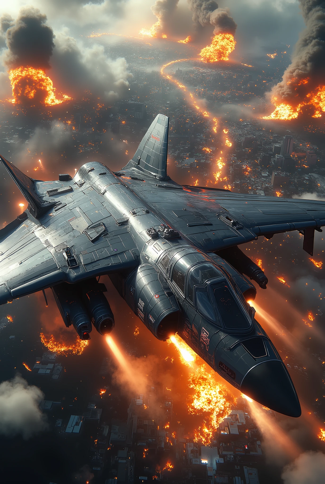 There is a jet that is flying through the air with fire coming out of ...