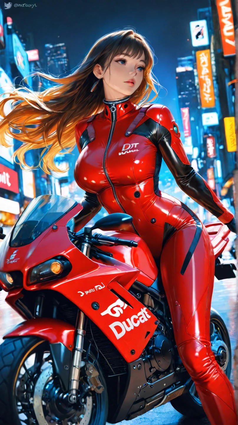 Masterpiece, best quality, high detailed, Dark_Fantasy, Cyberpunk, (sword weapon,Red:1.1),1man,Mechanical,Robotic presence,Cybernetic guardian, darkness, night city background, nighttime, Cyberpunk mecha humanoid black and red is riding a futuristic Ducati Panigale V4 race motorcycle on a mountain road at night, realistic style, inspired by Blade Runner, dark and dramatic lighting, red and black theme, center curved composition, view point from the front side. (hyper-detailed masterpiece:1.5), (beautifuly intricate:1.5), (best quality:1.5), (aesthetic + beautiful + harmonic:1.5), (hyper-detailed face, hyper-detailed eyes, hyper-detailed mouth, hyper-detailed body, hyper-detailed hands, hyper-detailed clothes, and hyper-detailed scenery:1.5), (sharpen details:1.2