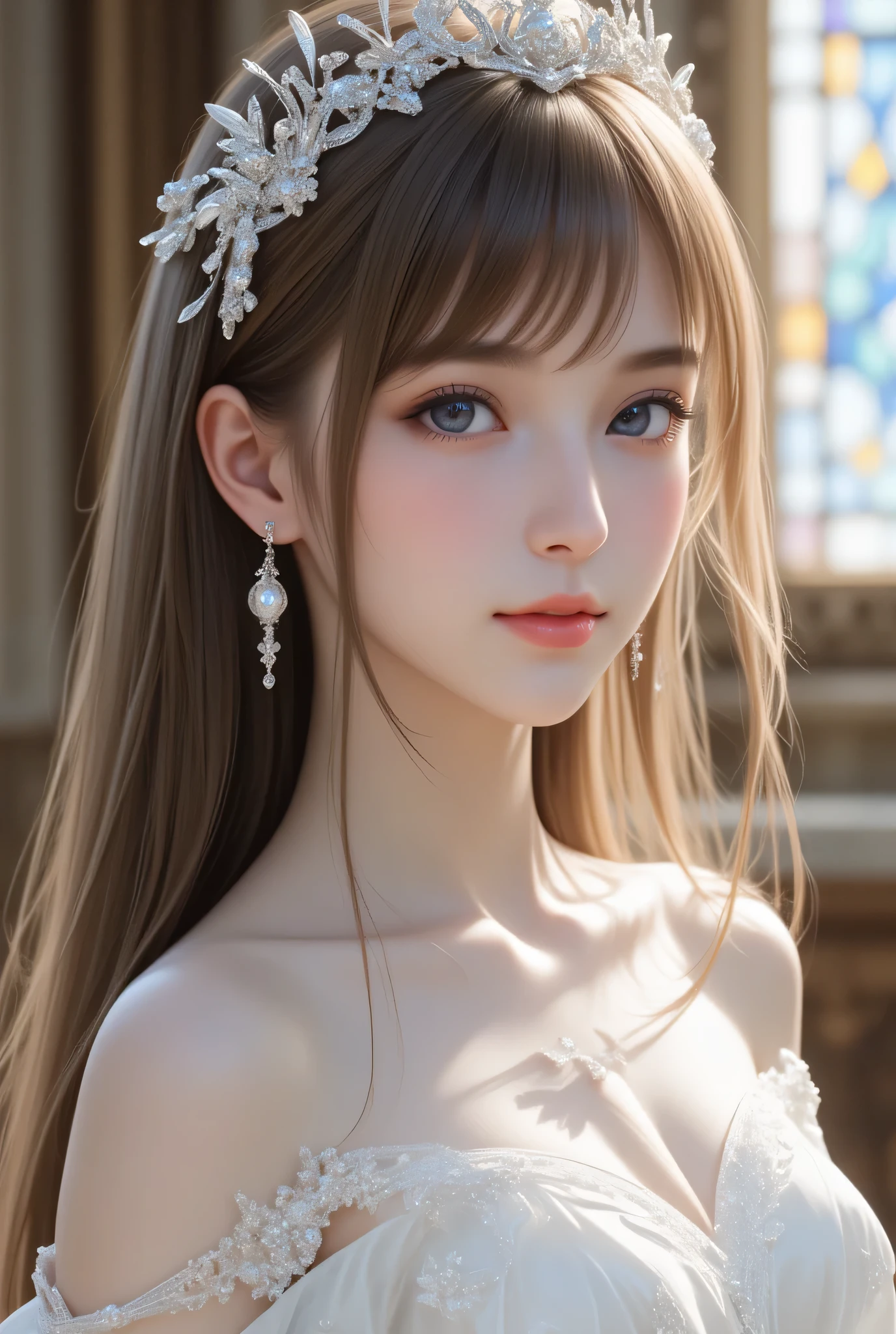excellent、masterpiece、Golden Eyes、white clothes、look up to、The upper part of the body、brown haired、light skinned、(Aesthetic、pure beauty)、(flawless、Location Details)、Black lace camisole、Bedrooms、Bright lighting、(femele、epic beauty、overhead lens、exquisite character art)