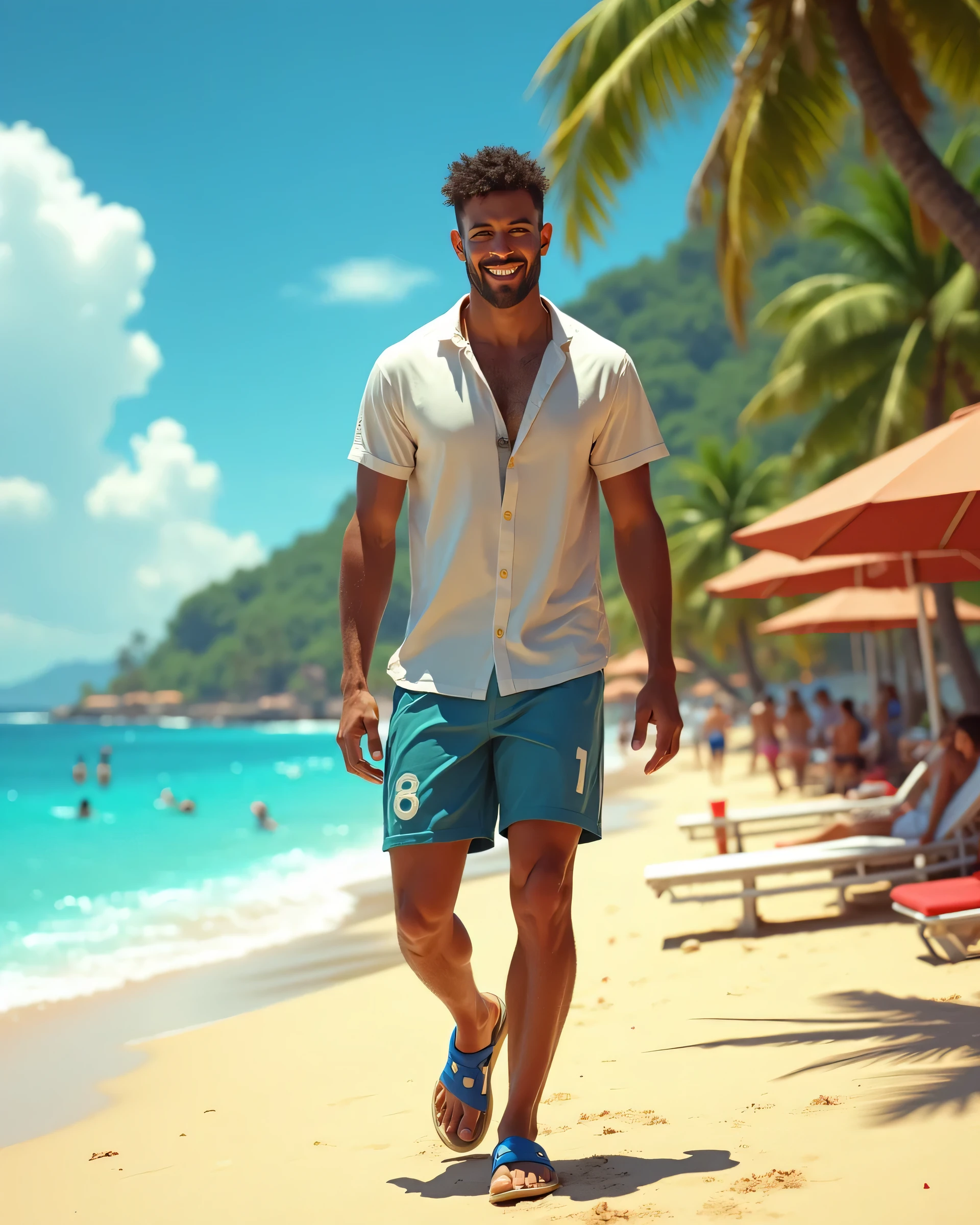 Black man on the beach with transparent white swim trunks small swim trunks white underwear wet skinny skinny young man