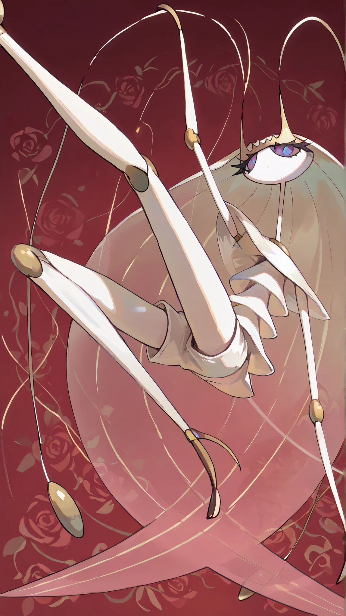 beatiful face, feet,best quality,tonemapping, sharp focus, hyper detailed,(pheromosa),best quality,beautiful,pokemon,(2 fingers),(Clear eyes),solo,detaileds,8K,(slender:1.3),red wallpaper,jumping kick
