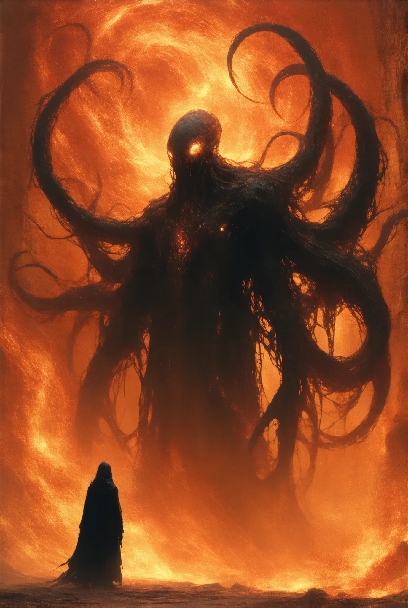 Noise Man attacks Titan with sound waves，Simple background，Asymmetrical psychedelic composition，Award-winning science fiction，Red, black and white waves and psychedelic feeling，author：mobiles，old cover，author：Victor I, kilian eng bright colors, Dynamic Lighting, The Art of Mathematics, Award-winning masterpiece, very beautiful, illustration, Aesthetics inspired by Beksinski and Damenford, Popular on artstationh, Artwork by Greg Rutkoski,marble，Cthulhu，scary photo