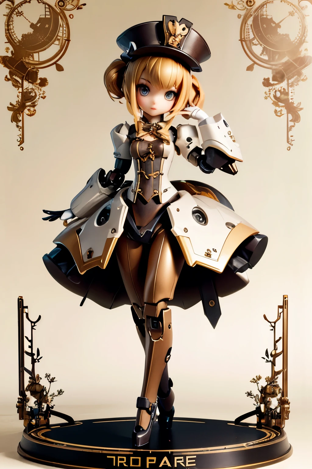 ( highest quality:1.2)。robot girl。steampunk。 one girl。Enjoy a stroll in the elegant garden、cute little robot。