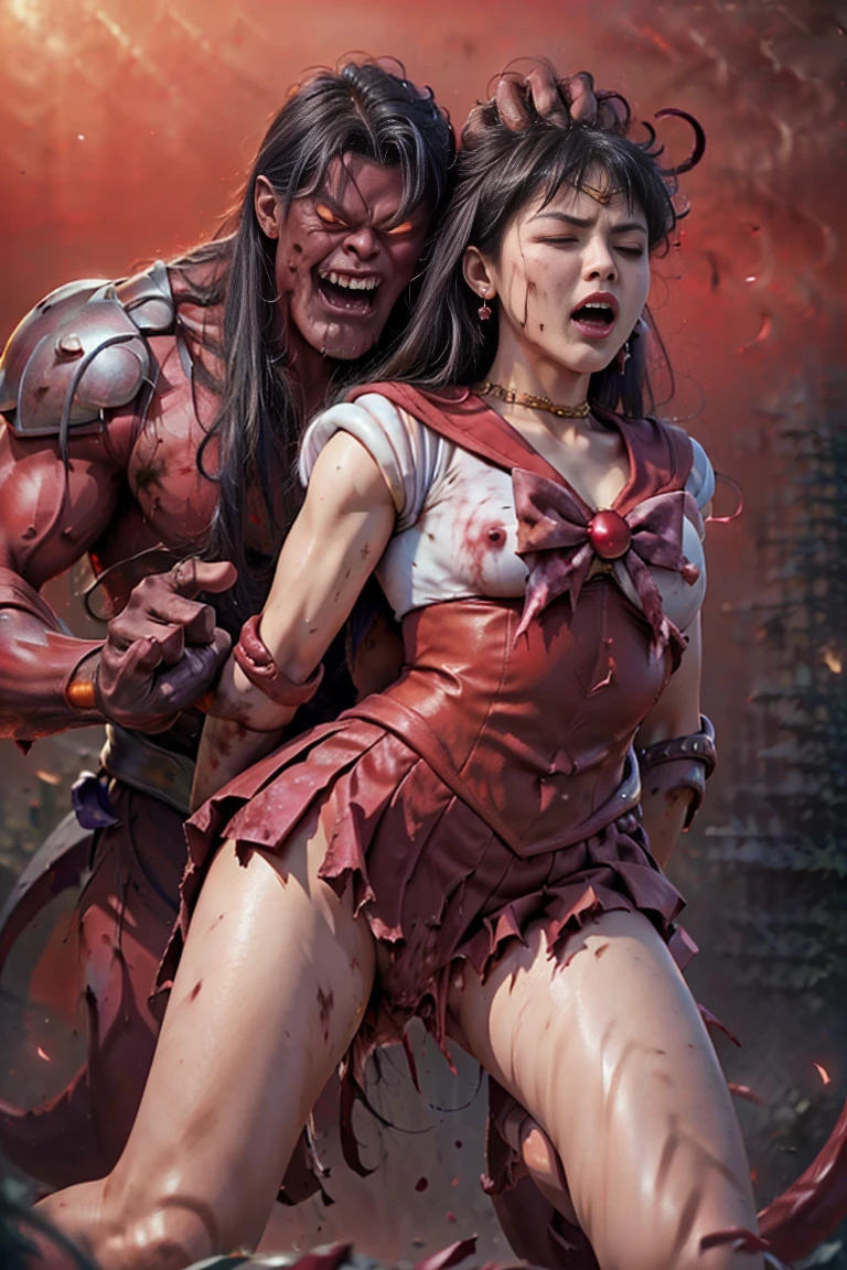 darkness,(cave:1.5)、(cavern)、Rock floor、Rock wall、Rock ceiling、(spotlight), wife and husband:1.4, 1 girl, 1 tall old Ogre, husband is 1 tall old Ogre, 1 girl is wife, Tall old ogre groping from behind a girl in a red dress、pressing your chest against the girl's back、Tall old ogre holds waist,Speak in your ear、Angry look、Watch the girl、Tall old ogre touches girl's waist:1.3、(Husband is tall:1.5),(husband is tall stature:1.5), Girl with long black hair:1.5、(The girl is 15 years old:1.5)、Girl has a pretty face、Inter-strands, panty shot, upskirt, skirt lift, (((show off panties:1.3))), ((White cotton panties:1.3)), White cotton panties:1.5, Crotch in panties、Cracks in panties, Camel Toe, (Pudendal cleft)、pubic hair with open legs、Skirt Lift、Twist the skirt wide、Show beautiful breasts、Open legs、Spread the crotch wide、raise one leg、skirt lift,show off panties,panty shot,upskirt,skirt hold,show crotch,crotch,cameltoe in panties,RED dress,beautiful leg,Tall Old Ogre and Girl,