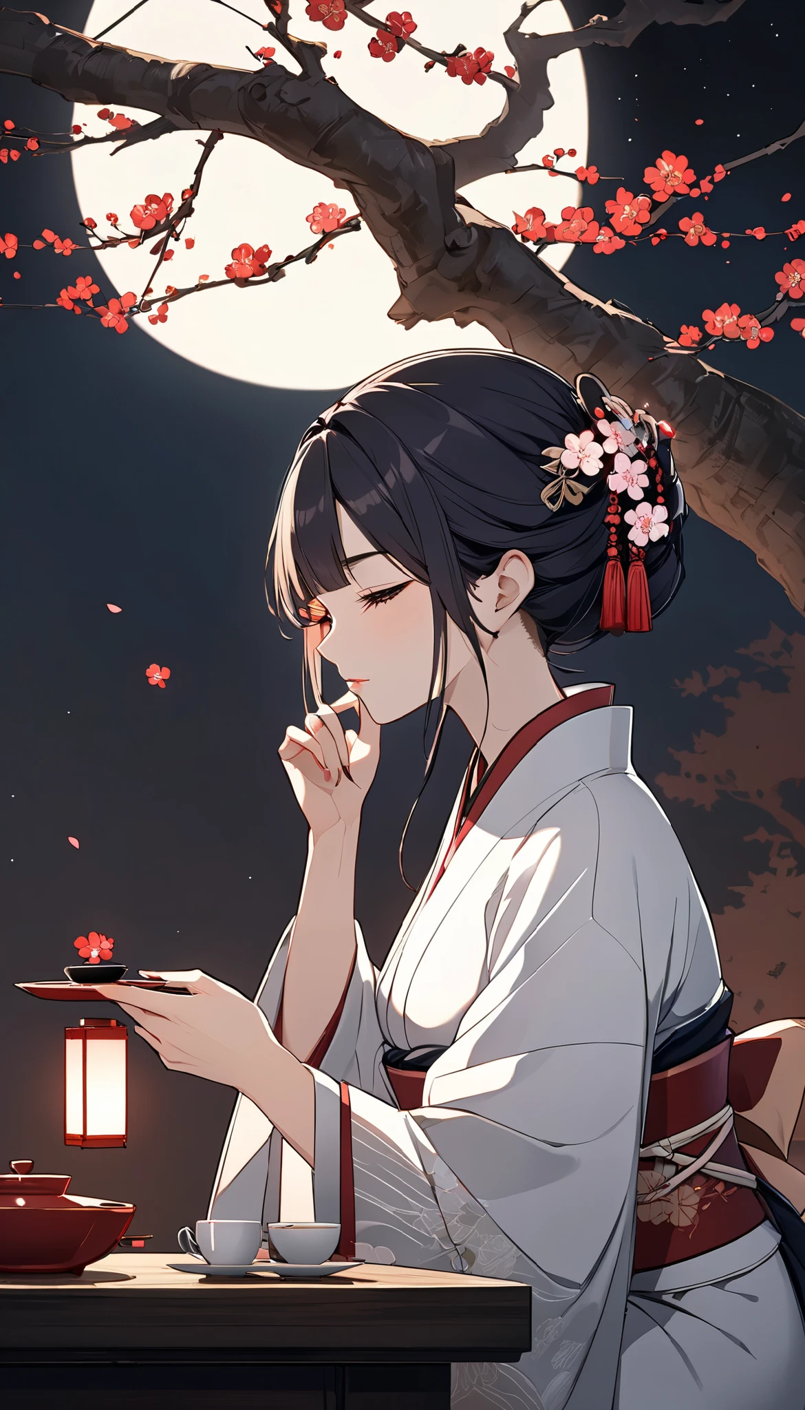 Traditional tea ceremony, Aesthetics in moonlight, Plum blossoms in the dark, now、Create unbeatable beauty, Improve quality,  lines ,  make the color deep and attractive  ,   Create firmness and softness in skin, naturally ,   add intricate detail with clean lines  ,  Boost resolution to the max ,  BREAK More detail on hair and eyebrows, Resolution that lets you see every single hair ,  is sleepy, それでnow日はこれで終わりです！