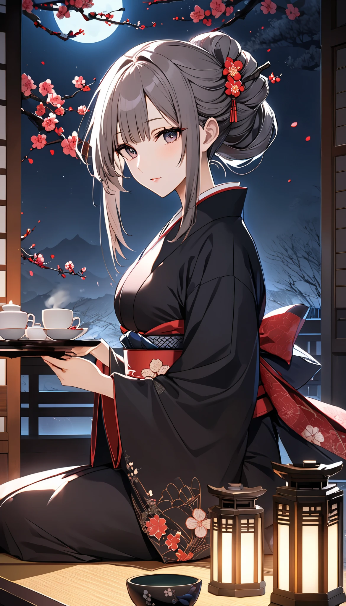Traditional tea ceremony, Aesthetics in moonlight, Plum blossoms in the dark, now、Create unbeatable beauty, Improve quality,  lines ,  make the color deep and attractive  ,   Create firmness and softness in skin, naturally ,   add intricate detail with clean lines  ,  Boost resolution to the max ,  BREAK More detail on hair and eyebrows, Resolution that lets you see every single hair ,  is sleepy, それでnow日はこれで終わりです！