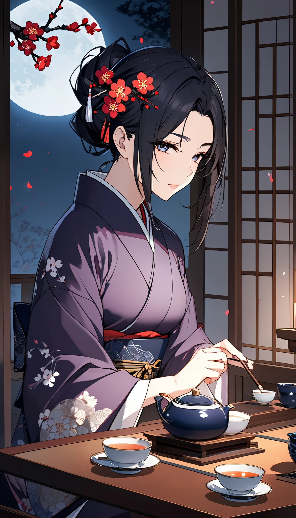 Traditional tea ceremony, Aesthetics in moonlight, Plum blossoms in the dark, now、Create unbeatable beauty, Improve quality, lines , make the color deep and attractive , Create firmness and softness in skin, naturally , add intricate detail with clean lines , Boost resolution to the max , BREAK More detail on hair and eyebrows, Resolution that lets you see every single hair , is sleepy, それでnow日はこれで終わりです!