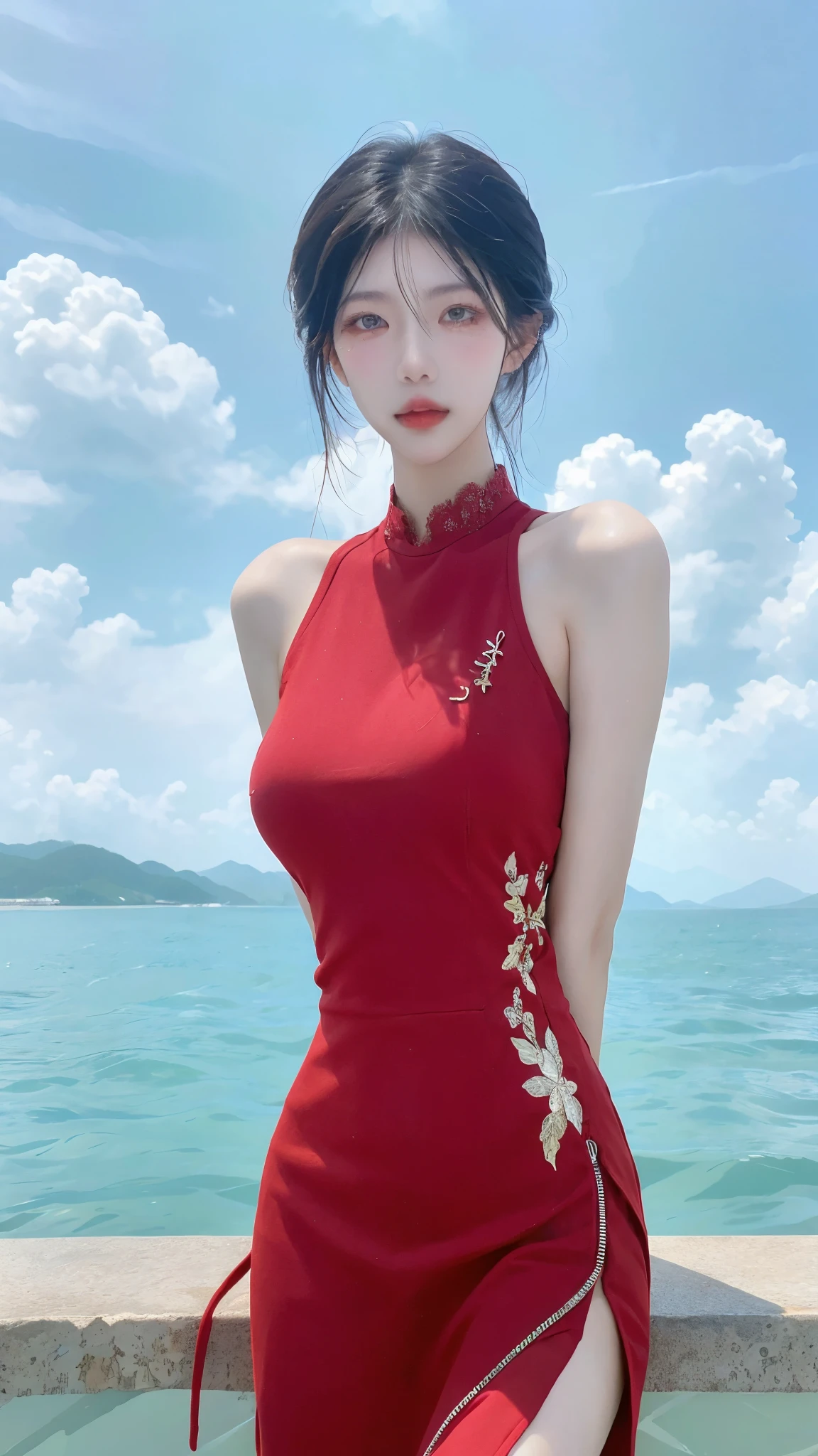 （（（small萝莉，smallsmall的身体，small））），（（（28 years old））），（Anime sprites ，有着极其Lovely美丽的水色头发））， （（female love，Yuri）），（（（big breasts））），（（（（light hair：1.35，blond hair）））），（（（aqua_Eye：1.3））），complicated的Eye，beautiful detailed Eye，symmetrical Eye，big Eye：1.5，（（（Fair skin，dark_skin，shiny skin：1.5，bright skin：1.5，shiny skin，非常shiny skin，shining body，plastic glitter skin，Exaggerated glowing skin，glowing skin））），（，body details，（Detailed face））， Lovely，Debauchery，，bold， （（high neck one piece swimsuit：1.5，Light green swimsuit：1.5）），，revealing clothes，skin??，（half ?????），（（complicated的服装，complicated的衣服，embroidered clothing，gorgeous costumes，embroidered clothes，gorgeous clothes）））， （dynamic poses：1.0），Awkward，（center，Scale to fit dimensions，rule of thirds）， （（Sky，Ocean，cloud，）），dark storm cloud，（（Ocean滩景观，错综complicated的风景））， （glossy winter decorations），high resolution，clear focus，（super detailed，Very detailed），（realistic artwork：1.37），（Very detailed的CG统一8k壁纸），（（（bright colors，Vibrant theme））），（complicated），（masterpiece），（best quality），