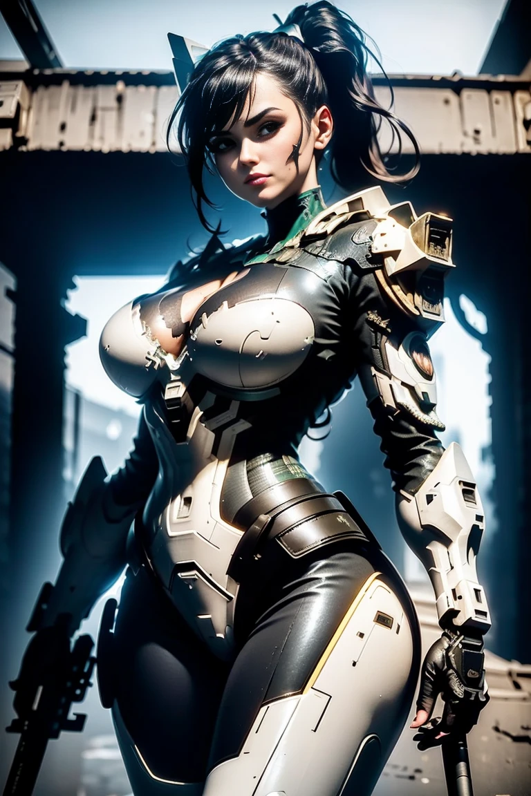 ((Unreal Engine 5)), Realistic Rendering, Excellent, Full armor, knight Cloak, helm, (Yoga hotpants), looking on camera, sexy posing walking down on street, waifu, beautiful face, makeup, CGImix, (photorealism:1.2), ultrarealistic uhd face, (huge fake boobs:1.4), (gigantic breasts:1.1), (muscle abs), (big butt), (wide hips), (thick thighs), slim waist, hourglass figure, half body, ((glowing skin)), ((shiny skin)), Realistic body, ((she is sexy body)), ((clean skin)), photorealistic, bokeh, motion blur, masterpiece, highres, 1080P, super detail, textured skin