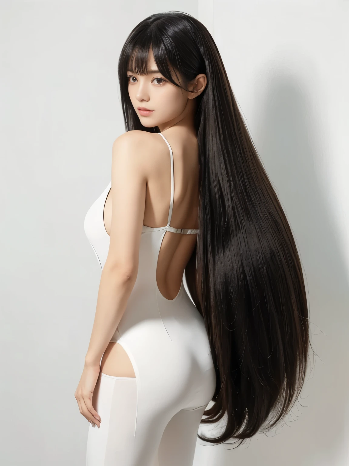 (Full-body shot of two identical twins standing pose 1.3) (They both look like identical clones) ((Random poses that show off as much hair as possible:1.8)) ((Beautiful 24-year-old hair model with long black hair, girl with super length Hair, extremely length Hair, extra length Hair, very long, Flowing Hair, very length Hair, length Hair girl, very long, Flowing black hair, length Hair windy, Very long black hair, length, Flowing Hair,Incredibly long-lasting hair, length Hair!!!! Her highest quality hair is long and straight., very long, highest quality black hair, length hair in the center, Highest quality long straight hair, length, straight, beautiful, High quality hair, length and free black highest quality straight hair, length Hair, length and straight, highest quality black hair, Perfect silky straight hair of the highest quality, straight, highest quality black hair, length black straight hair, length, Thin black hair Her hair is long and straight, very long black hair, length hair in the center, length straight hair, length, straight, beautiful hair of the highest quality, length Hair, length, straight black hair, length and free straight black hair, straight black hair)) (Her bangs are perfect.:1.3) (Pure white wall background:1.8. Upper body photo from the knees up) (Japan's most sexy and beautiful 24-year-old beauty model) (She looks at the viewer with a very seductive expression..) ((highest quality)), ((masterpiece)), (Familiar) (Get used to it) Perfect Face (Her skin is a typical Japanese skin color...、And very detailed) (Big Breasts:1.3) (She is wearing a beautiful shiny white camisole.:1.I'Wear 2) (She has a beautiful face and a typical Japanese figure...., Narrow eyes) (She has perfect beautiful makeup and face Lipstick is light red A solid eyeliner) ((Rich 1.4)) (Extremely detailed 8K) (Ultra-fine skin texture 1.4) (Actual, Vibrant:1.4), double eyelid Sharp focus:1.2、Beautiful woman:1.4 Dynamic Lighting (Genuine RAW photos taken by professional photographers) Professional hair shine. (She has a bright and cheerful face) (((途方もなくlengthBlack hair 1.3))) (length, Shiny black hair, その女性はlengthBlack hairをしている, lengthBlack hair, Waist-length hair, very lengthBlack hair, thick shining black hair, black silky hair, length and shiny hair, lengthBlack hair, length, Flat Hair Ridiculously long hair, Black shiny hair, Very shiny, Abnormally long hair, 厚く輝く異常にlengthBlack hair,Jet black silky hair Her hair is とてもlength and straight length, Voluminous black hair that reaches down to her ankles unusually long black hair, unusually long black hair, Very long black hair) (Her face is slim and dignified.., length, Narrow eyes..々Nice face)