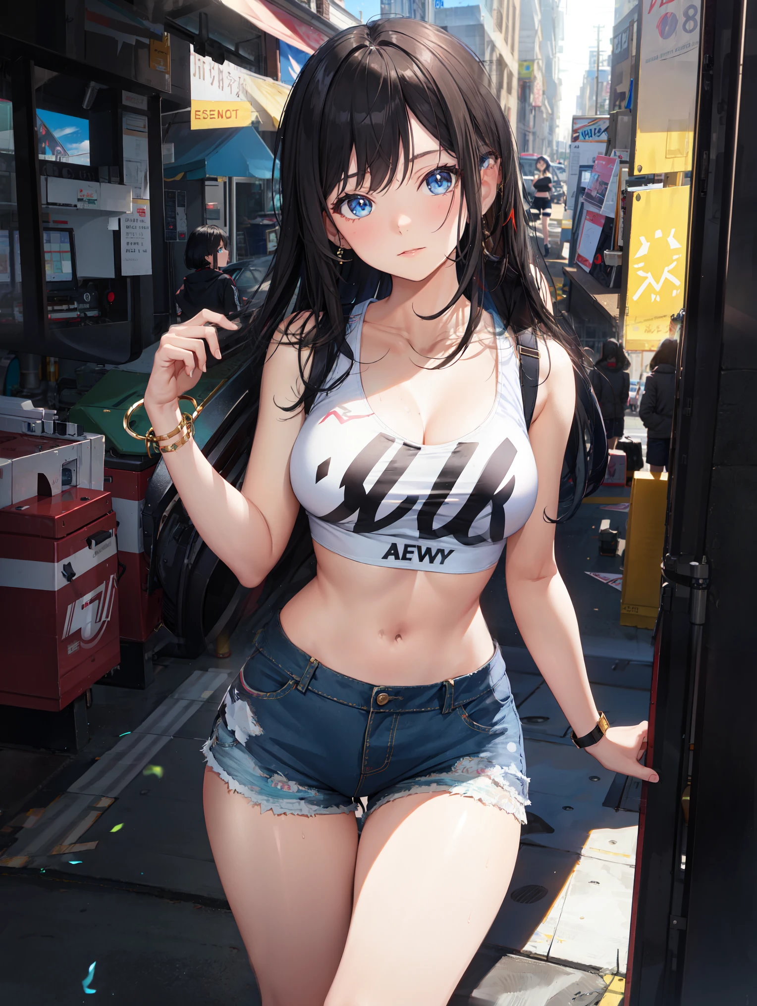 Uchimeimei, Very sensual, Clothes for girls with funk, Brazilian, Rio de janeiro, Dancing funk, scroll, big assa, thick leg, Wear extremely short denim shorts, wearing a mini shirt, There is leakage in the belly button, Nike sneakers, long whitr hair, Speakers at the back, full bodyesbian, Very realistic, Very sexy, 8K, 8K is extremely detailed), (Extremely Delicately Beautiful), (tmasterpiece), (Better quality: 1.0), (Ultra-high sharpness:1.0)