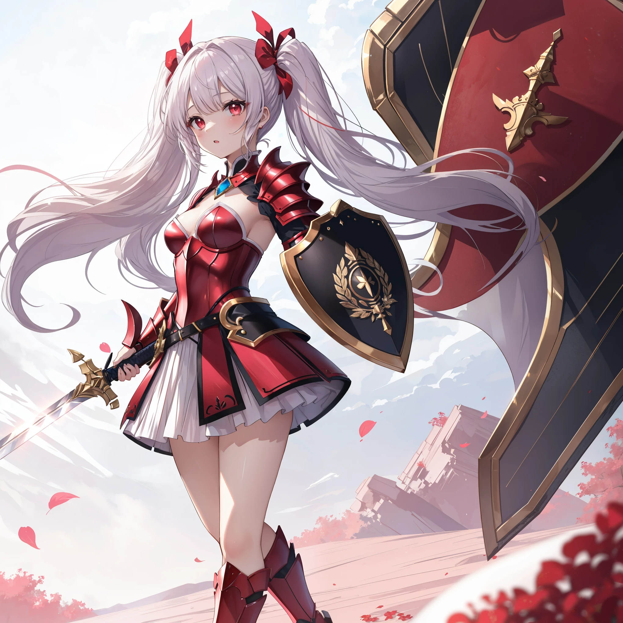High image quality , masterpiece, Delicate hair, Delicate Eyes, Delicate Masterpiece, delicate hair , Delicate Eyes, I have delicate hair , (( Masterpiece, 最 HD )), HD , Masterpiece, I have delicate hair , Delicate Eyes,( original photo ), one girl, full body depiction,(( pink)), beautiful girl, (( pinkの long hair)), twin tails, (( Red Eyes)), ( Angel Wings ), realist, face, small breasts, ((Crimson Armor Dress)), (( tentacles that removed the silver-haired white man )),((Sword and Shield)), red gauntlet , shoulder out, has detailed red armor 、gem、Bustier、 red skirt , , that'that' s ridiculous ., Short Strap, Boundary depth of writing , HD , very detailed from outside the window,student, holding a whiteboard at chest height , movie light, Daikon, long hair,(loose long hair), upper body,Ruins, Intense Shadows ,Ash,((Ink wAsh painting)),((ink splAshing)),((color splAshing))