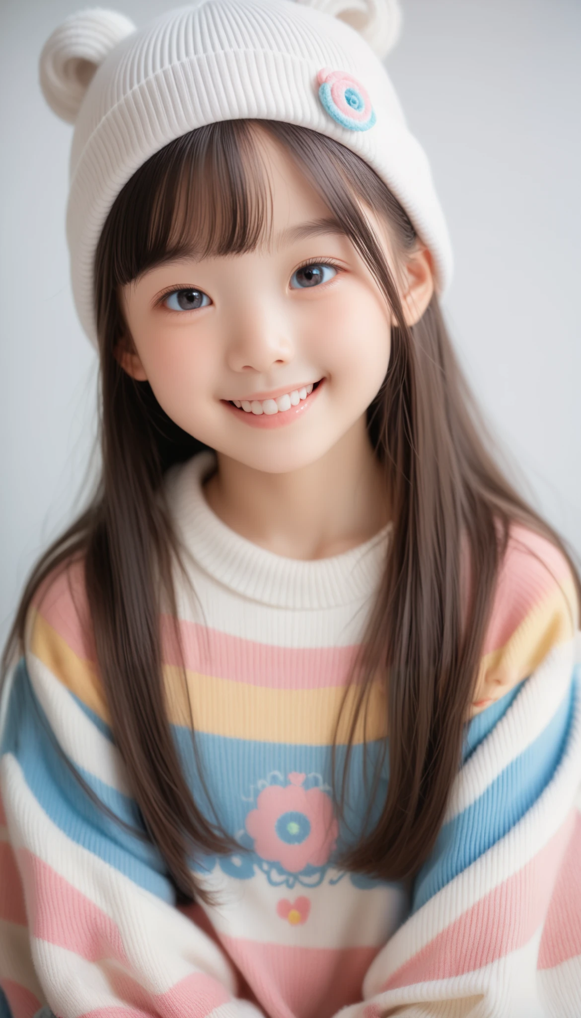 (masterpiece, Highest quality, 8K, High resolution),(Realistic skin texture, Perfect Face, Realistic, Perfect hands, Perfect finger count, Japanese, Girl), (), Big Eyes, Brown eyes, Light brown hair, bangs, Twin tails, hair accessory, Small face, Smile, ((Summer knitwear, mini skirt)), Are standing, Cute pose, Alley, Blue sky and clouds