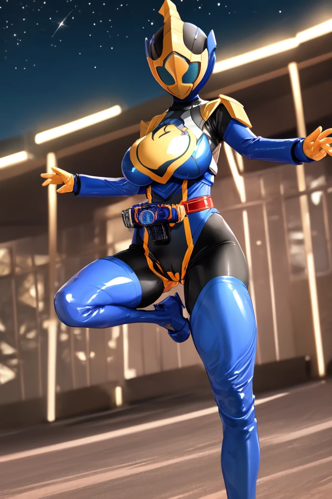 masterpiece, best quality,4k,8k, Kamen_Rider_Jeanne, 1girl,  female focus, battle pose,large breasts, abs,cameltoe,white and orange costume,helmet,rider belt,tokusatsu,glossy skin tight bodysuit,at night,city background, glowing eyes, <lora:jeanne:0.4>  <lora:Kamen_Rider_Black_RX:0.5>