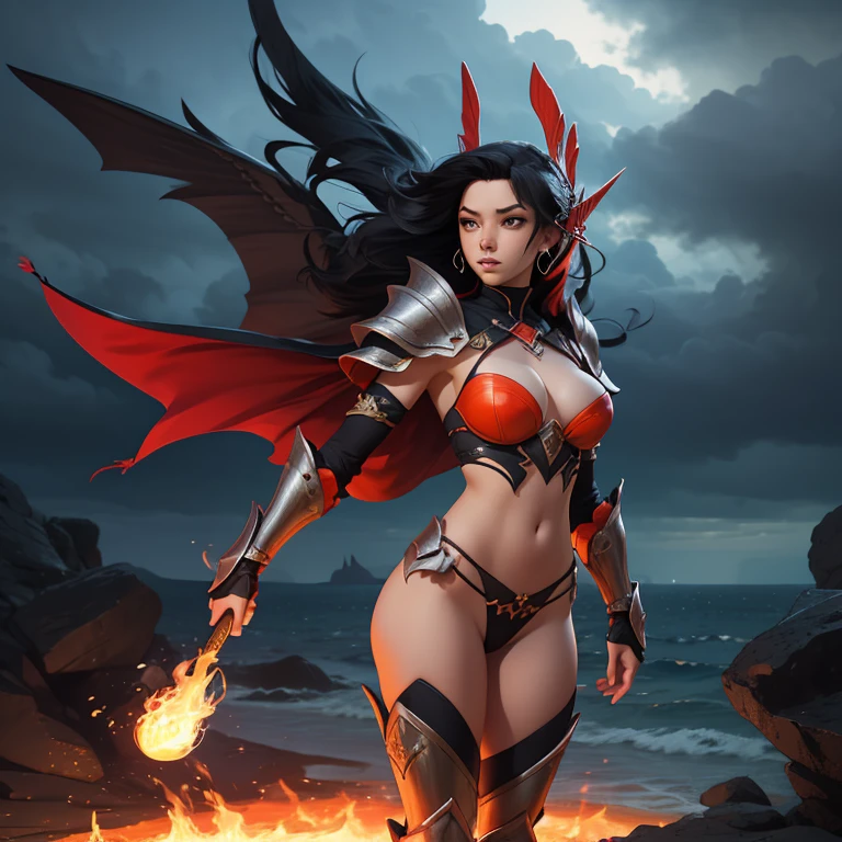 a woman with a very big breast and a very sexy body, hot fire goddess, beautiful succubus, extremely detailed artgerm, beautiful elegant demon queen, lava and fire goddess, appears as the fire goddess, succubus in tight short dress, onmyoji, ig model | artgerm, from league of legends, irelia, style artgerm