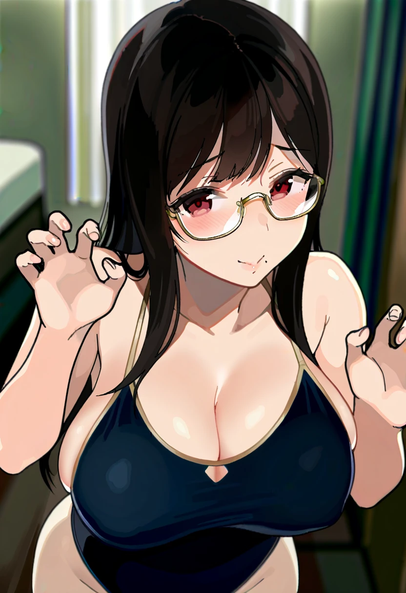 Erotic、Bedroom、Completely naked、A woman with three breasts、Women with multiple breasts、fat、Glasses、boobs boobs  、Sweat、smile、Sexy armpity armpits are steamy、Hair growing under the arms