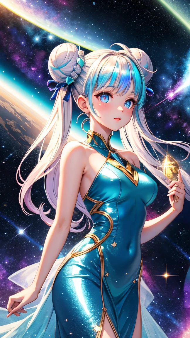 anime style; 3d; glitter; uranus planet goddess