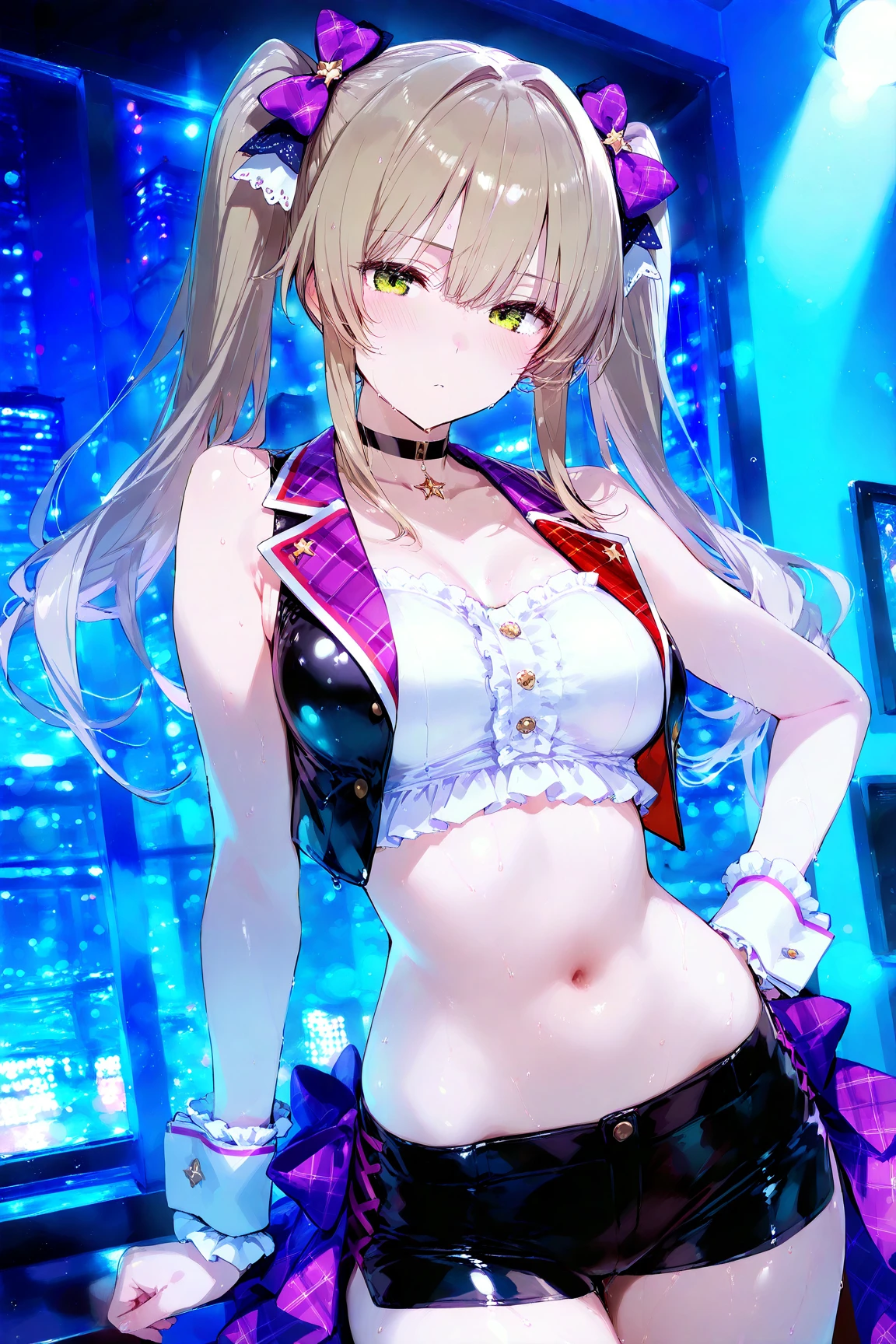 (best quality,4K,8k,high resolution,masterpiece:1.2),super detailed,(actual,realistically,realistically:1.37), Ultra high definition face, Woman posing for photo, ((glossy lip)), attractive girl, jaw-dropping beauty, medium breasts, Thin waist and thick hips, hourglass figure, rosy cheeks, blonde and pink mesh hair, Alluring with a smile, Bokeh, Dynamic Angle, (((Leaning forward:1.2))), close arms, Close-up face:1.5, whole body, From below:1.2, (Correct Anatomy:1.6, Ideal body proportions, The right move:1.5, Small hands), in the party room, midjourney