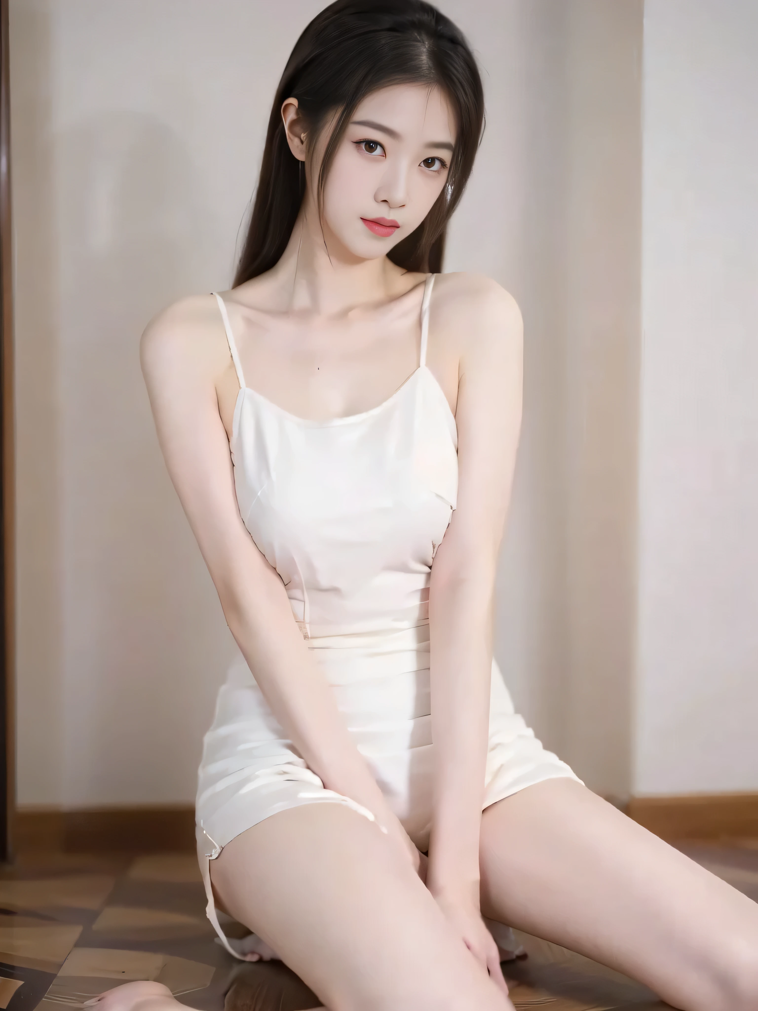 a pretty girl , Medium length hair, very plump breasts ,A beautiful girl with a clear body outline , simple background,do the splits