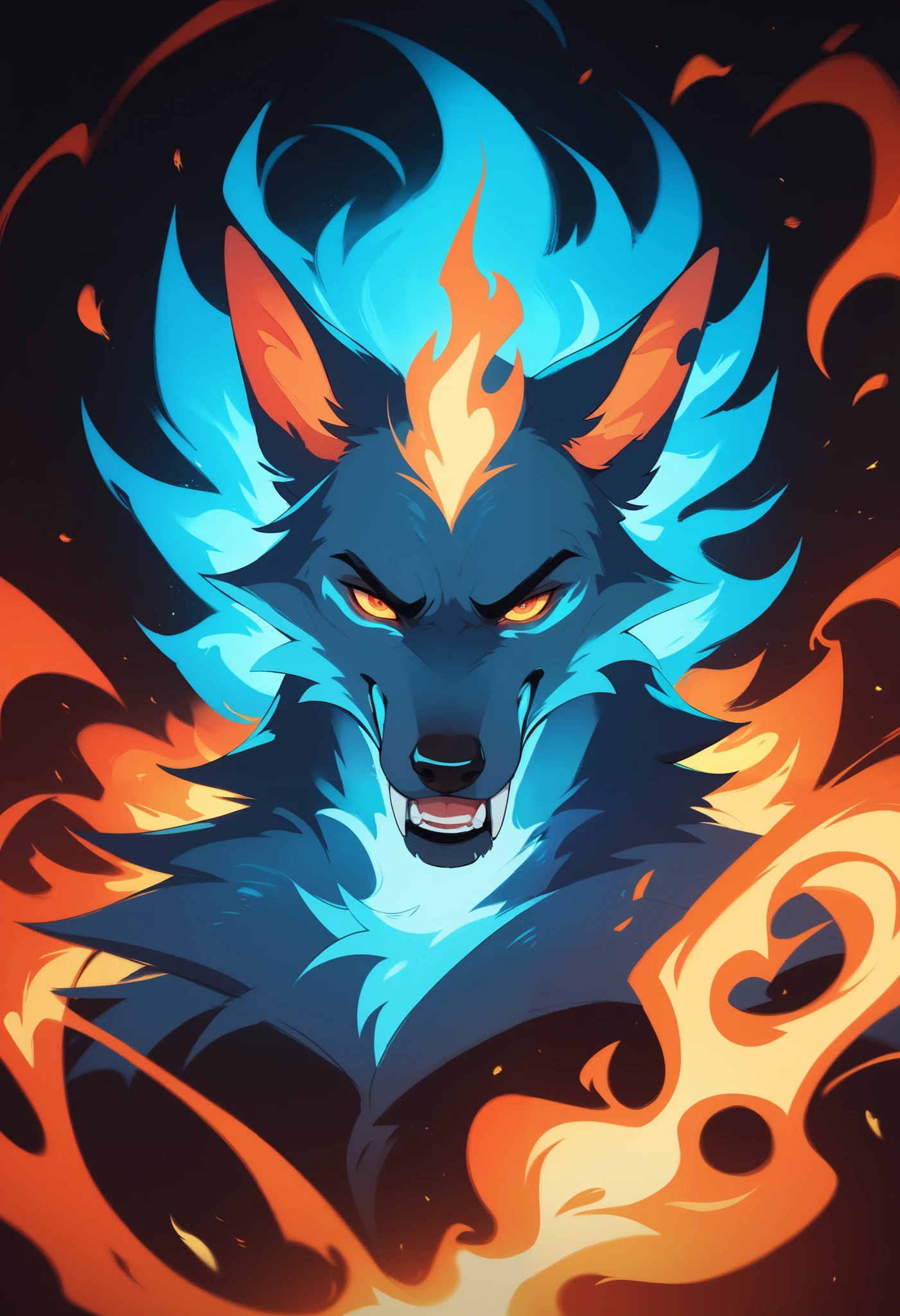 werewolf, looking happy, silver white fur, light magic