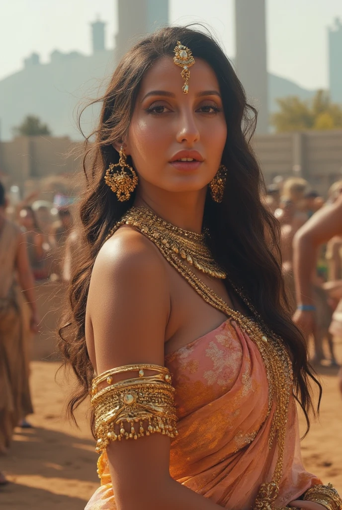A naked married woman nora fatehi wearing heavy jewelries and indian