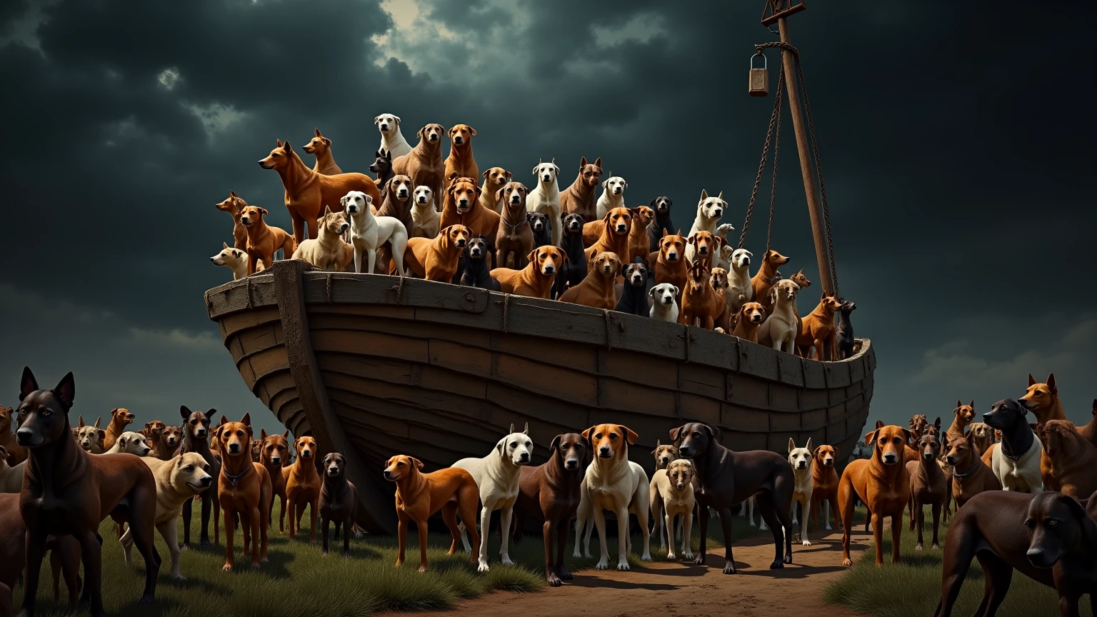 Noah is loading his ark with two of every dog breed instead of two of every animal.
