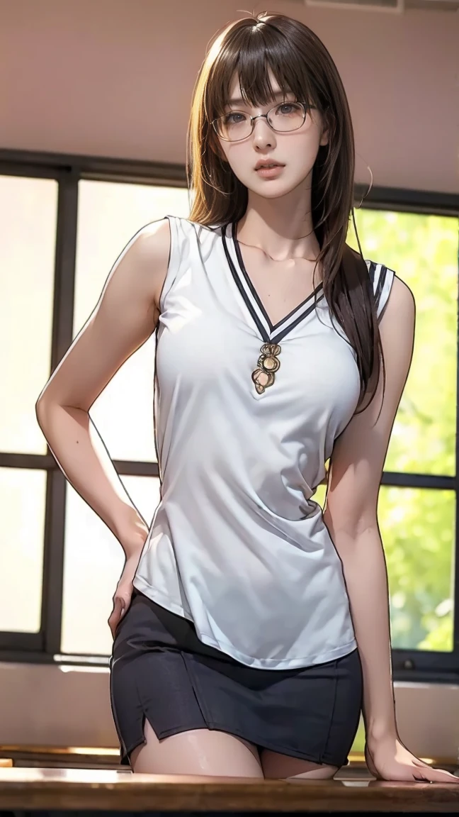 Close up of beautiful Korean woman, 34 inch chest size, Wearing a vest,Sweaty， Take the vegetables, In the old kitchen, Scenery background, Ultra HD 