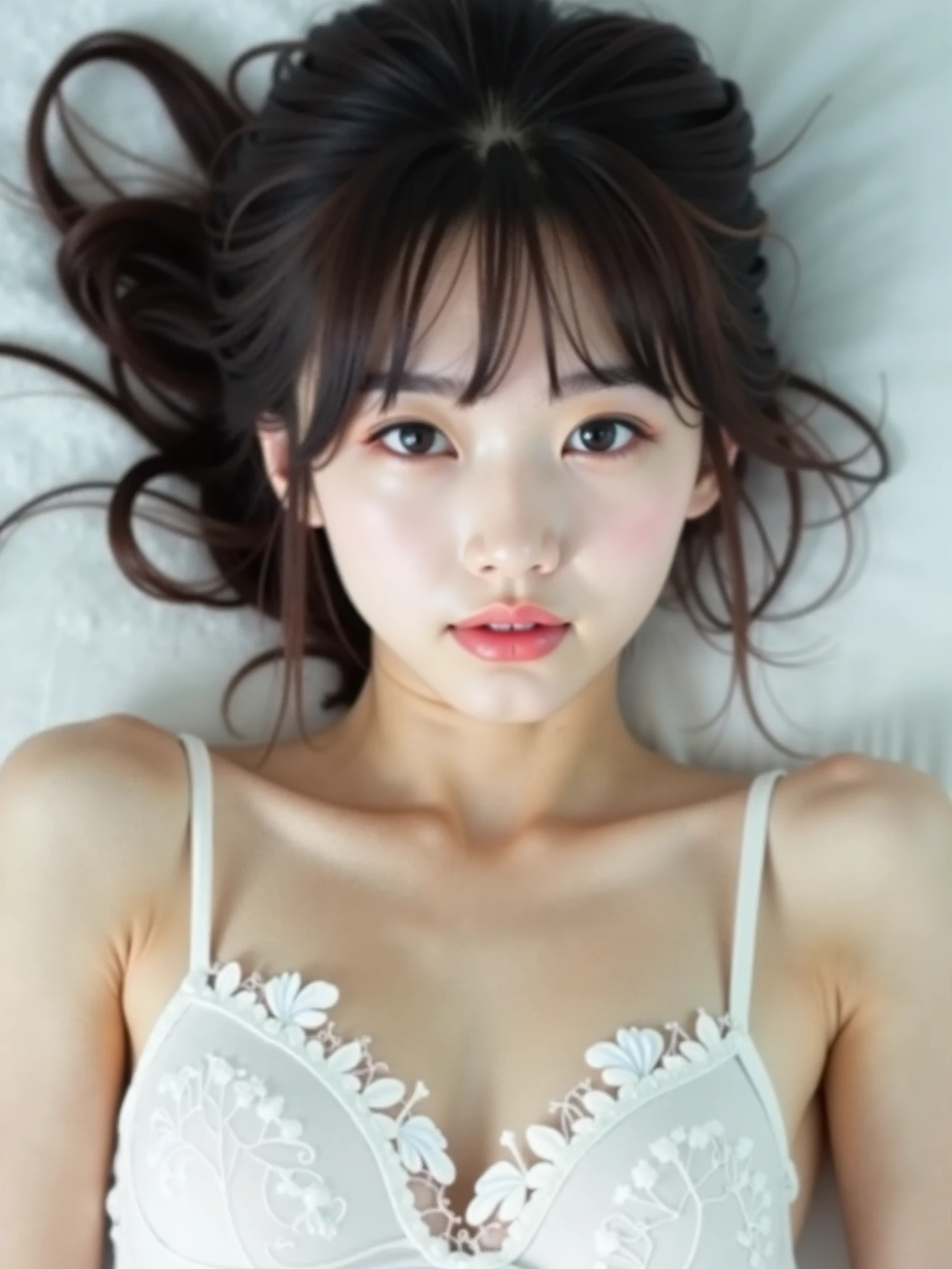 ((NSFW)), beautiful girl, having sex, love sex, ((fellatio with man)), handjob gesture:1.5, ((inserting big penis into mouth)), ((half closed eyes)), ((brown eyes)), (18 year old age girl), light brown hair color, ((big tits)), lips, realistic, (slim face), ((skinny)), charming, pink lipstick, colorful makeup, long eyelashes, wearing eyeliner, fair skin, (cute), (detailed face), detailed eyes, detailed iris, complete naked,
