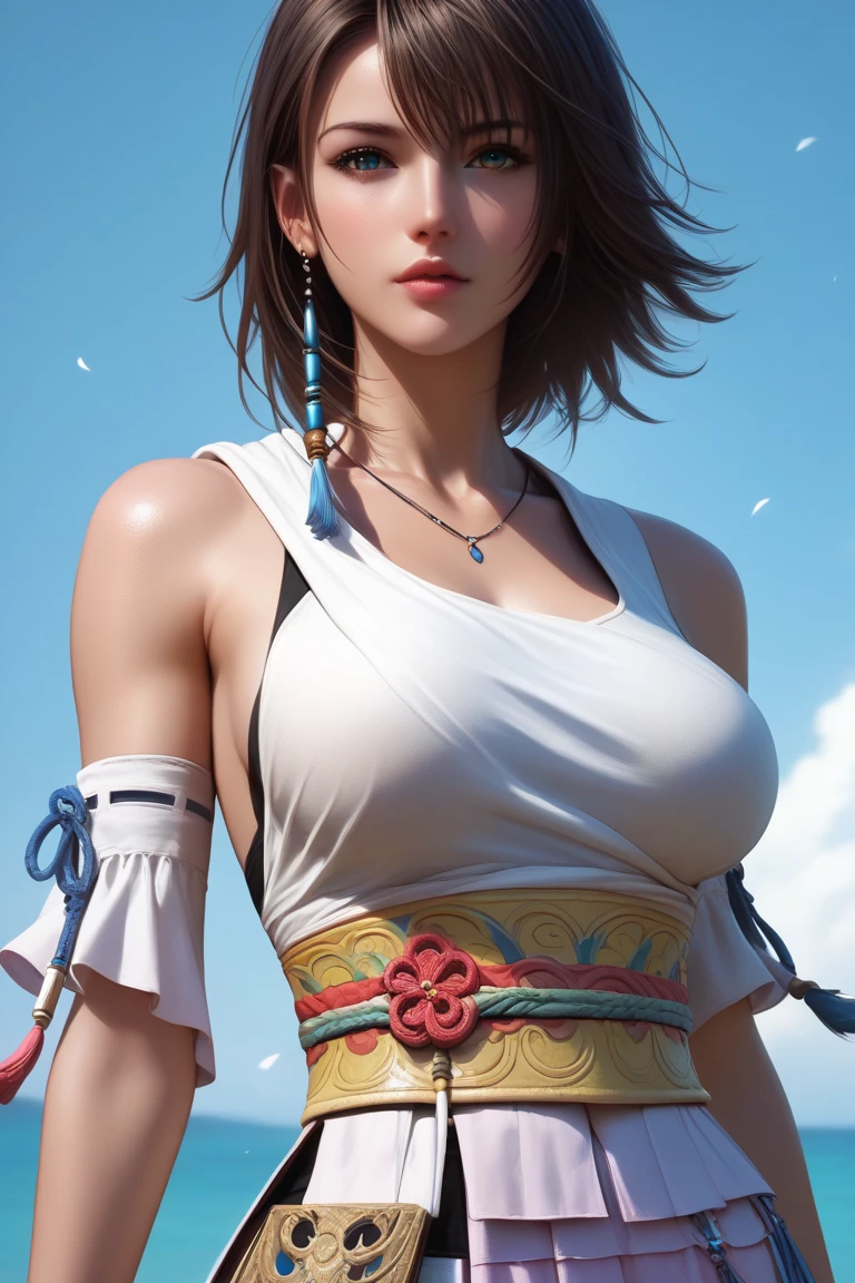 masterpiece, Highest quality, DQ Bianca, Single Blade, Earrings, choker, Black Hair, Orange Cape, Green Dress, belt, slouch, squat, View your viewers, Small breasts, Upper Body, From the side, smile, fist