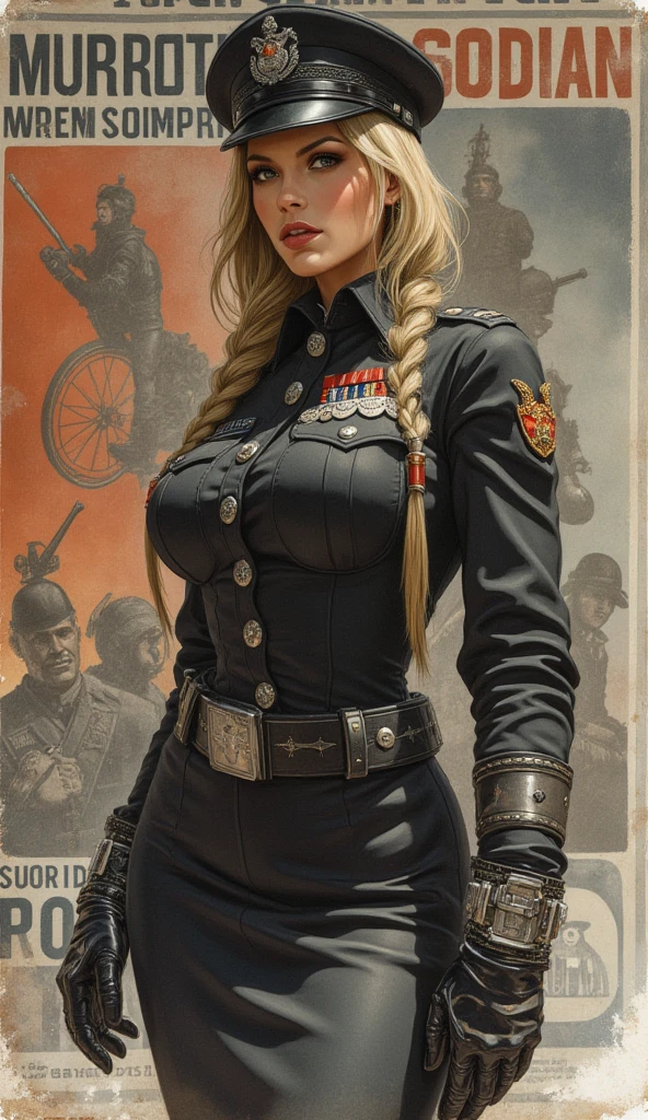 Very pretty and beautiful woman military soldier with very big and huge breasts wearing skirt