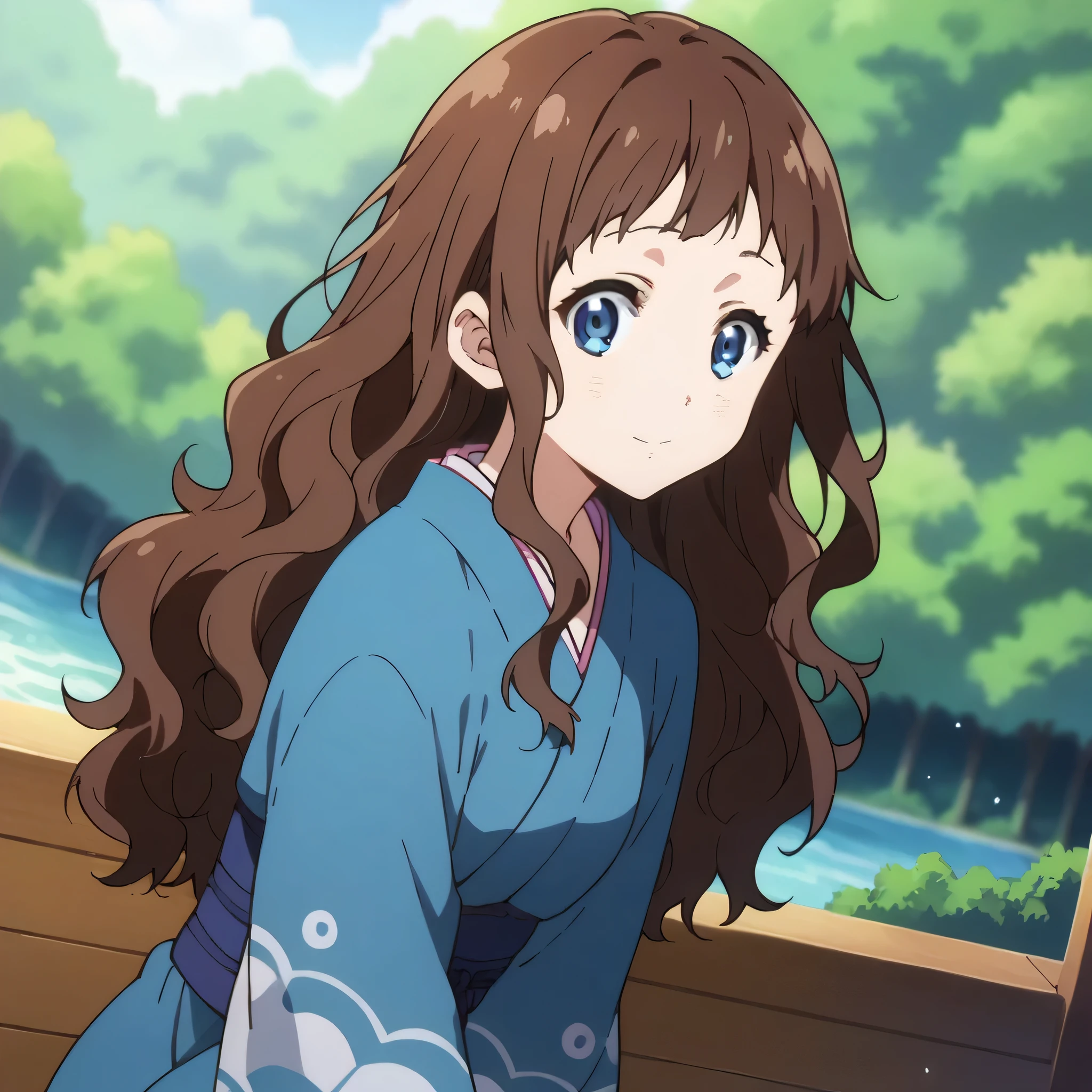 score_9, score_8_up, score_7_up, source_anime,
ai shindou, long hair, blue eyes, brown hair, wavy hair,kimono clothes, komono outfits, music wave,
indoors, bent over, smile, forest, sit on a fallen tree,
looking at viewer, cowboy shot, dutch angle, solo,