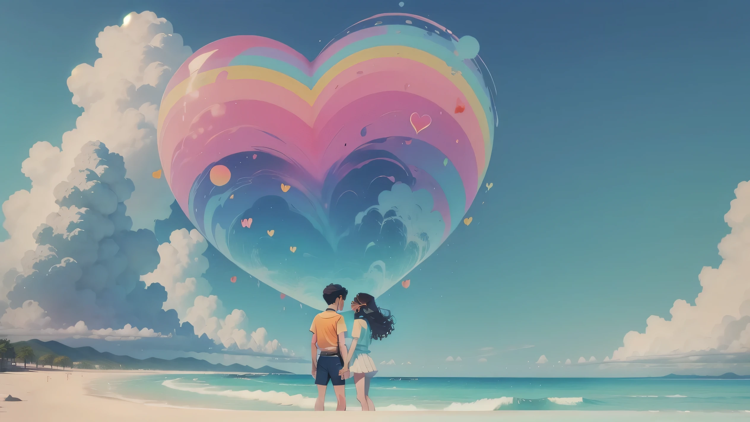I want a colorful and ambient illustration for a YouTube thumbnail, related to the concept of "Love At summer",  there don't necessarily have to be people. You can make it minimalist , but explore other ways. Detail the characters, Eliminate imperfections