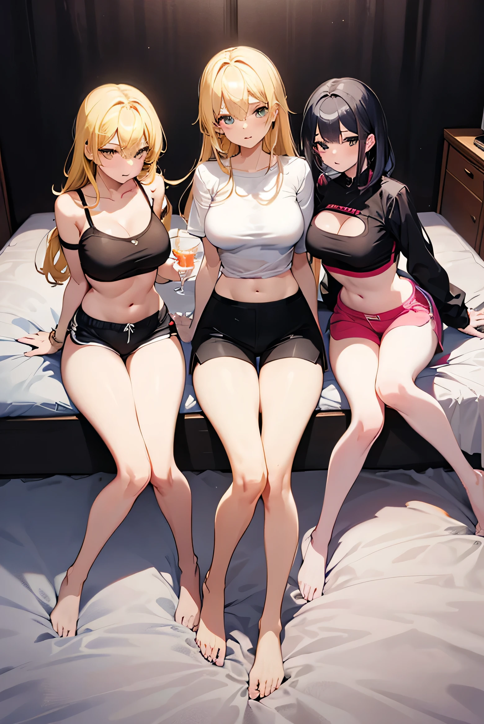 5girls, elfs, long hair, big breasts, bra, underwear, sitting, couch
