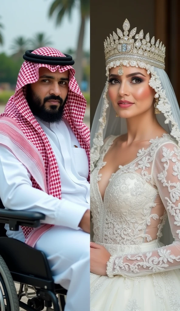 Ultra-realistic depiction of a tender moment between a bald boy and a hijabi girl as they lean in for a passionate kiss. The girl is adorned in a maid's white and black coat, the pristine white contrasting with the classic black, and she wears a golden bangle, bracelet, and necklace that sparkle softly under the dim light. A golden Swiss Polo watch peeks out from the sleeve of her coat. The scene unfolds on a large, lying to bed, the room warm and cozy, reflecting the fiery passion between the two lovers. The girl's eyes are filled with a mix of love and desire. As she rem, teasing smile and like to have a sex