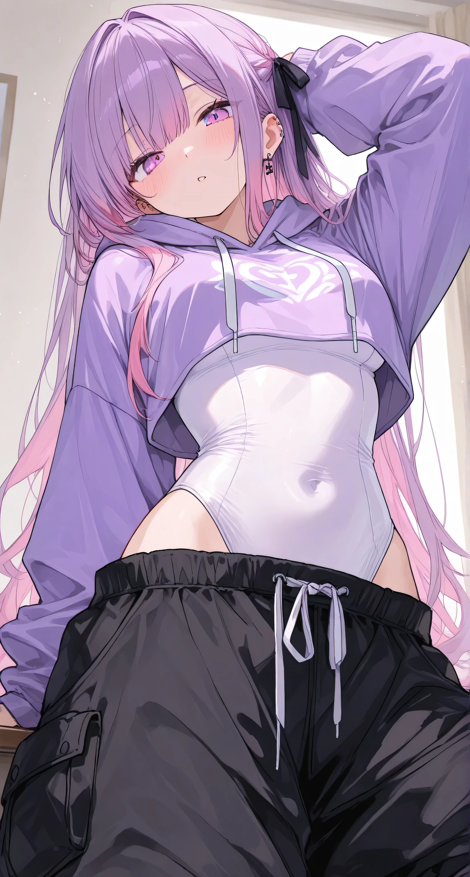 Hoodie crop top, cropped hoodie, leotard, baggy pants