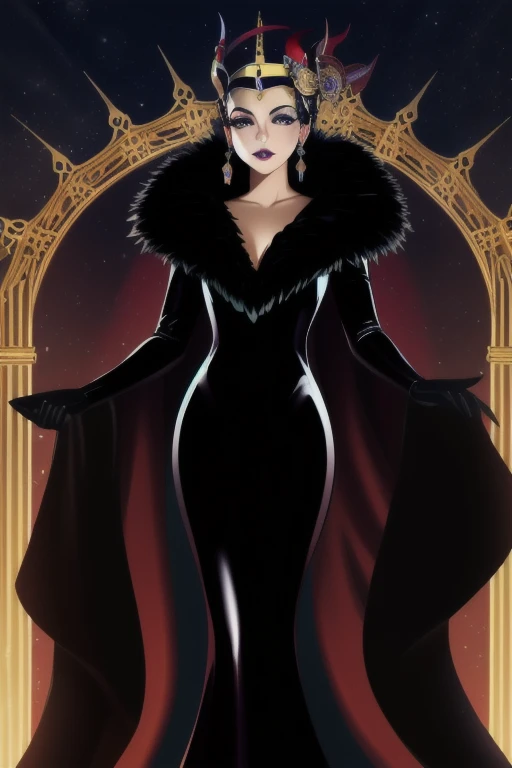 "Create a stylized illustration of Lady Dimitrescu exuding elegance and confidence in a grand, gothic setting, emphasizing her tall stature and full figure without any nudity.", wide body, massive breast, wide hips, heavy physique, heavy figure, voluptuous body,