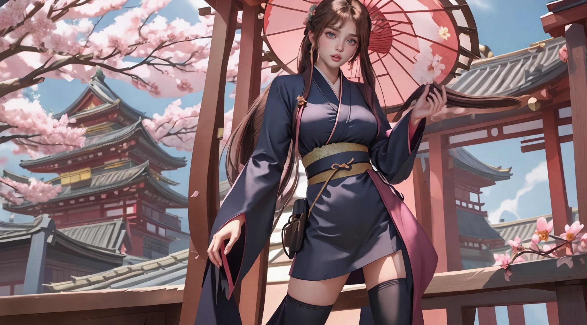 wearing costume、Alafid woman with sword and cloak, anime girl role play, she holds a katana, ayaka role play, anime role play, Inspired by Kiyonobu Torii I, Very beautiful cyberpunk warrior, Fox and bush, Japanese Goddess, glamourous role play, Drawing her katana, role play, Wear a kimono, role play photo