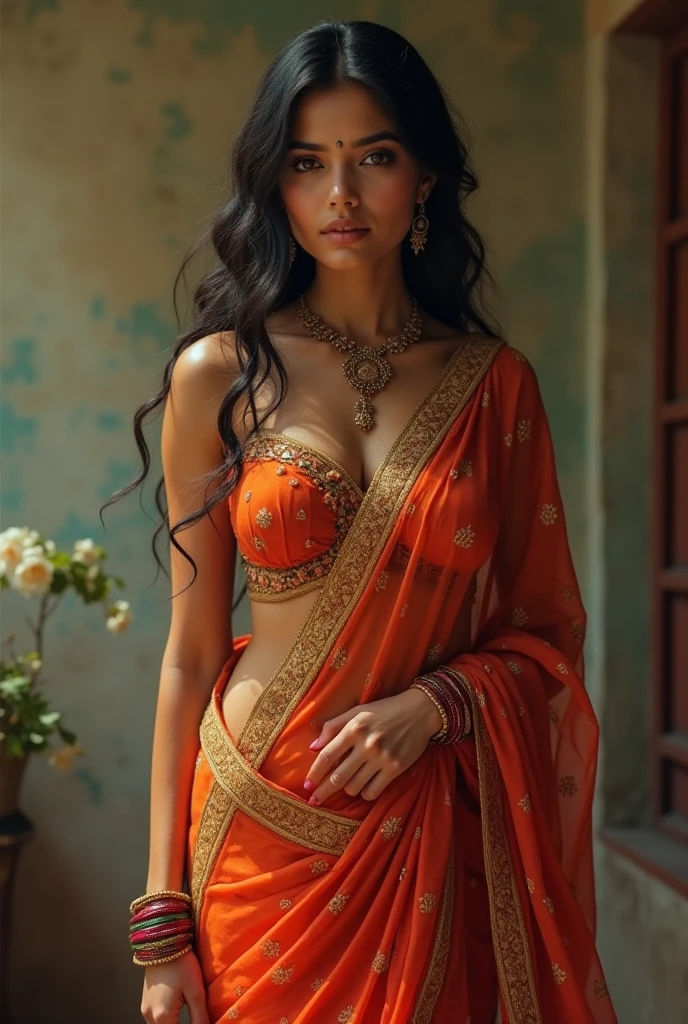 Hot girl with big boobs and also big tits in a saree