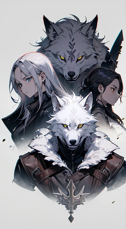 White hair,Wolf ears,Black cape,Double knife,seminude