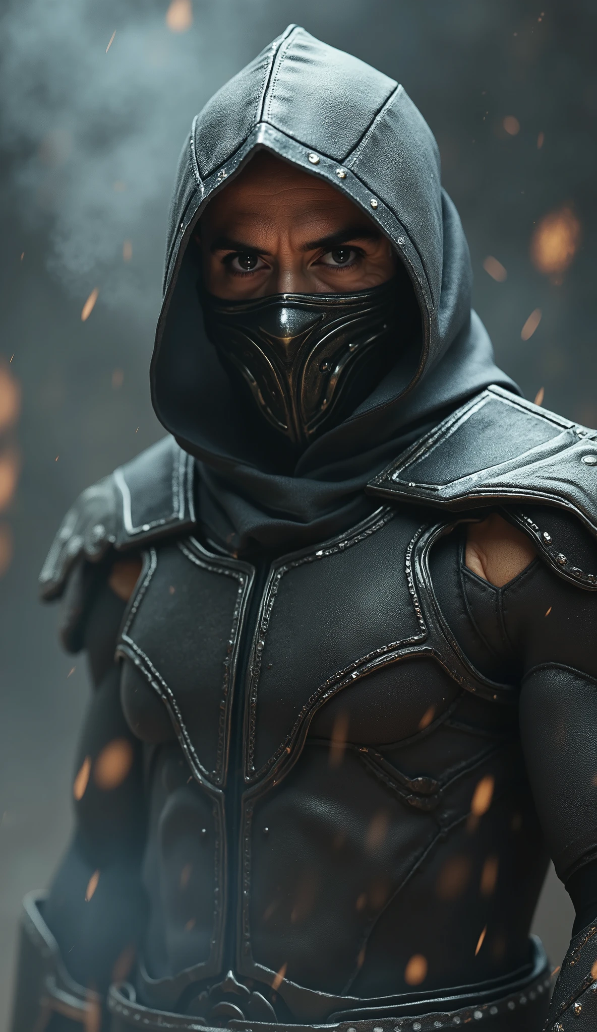 Robert Downey Jr. as Smoke brings a stylish and complex reinterpretation of the character of *Mortal Kombat*. Wearing a dark gray ninja outfit, almost metallic, he exudes a mysterious and unpredictable presence, with his smoke and shadow inspired look. Your mask, matching the ethereal tone of his skill, partially hiding his face, leaving only his piercing eyes showing, transmitting his cunning and intelligence.
A figura de Downey Jr. as Smoke is unique, bringing a lightness of movement and an unmistakable style. He is not only a master of shadows, but a calculating strategist who uses his smoke manipulation powers to disorient and deceive his opponents. Every movement seems to be made with calculated precision, where his ability to disappear and reappear is as agile as a dance, making him almost intangible on the battlefield.
With a shrewd expression and an uncomplicated posture, Robert Downey Jr. as Smoke brings a cynical charm to the character. His ability to hide in the shadows, surprising with quick attacks and disappearing like a mist makes his unmistakable presence, creating a mysterious and calculating warrior.