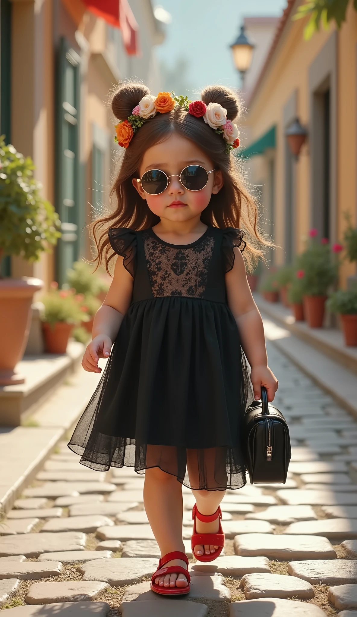 CHILD girl with a black bow and a black dress, com cabelo castanho escuro, meninaabelo castanho, fitas de cabelo preto, uma bela adolescente-idade, wearing hair bow, menina jovemlo castanho e olhos grandes, foto de meio comprimento, TURTLE .