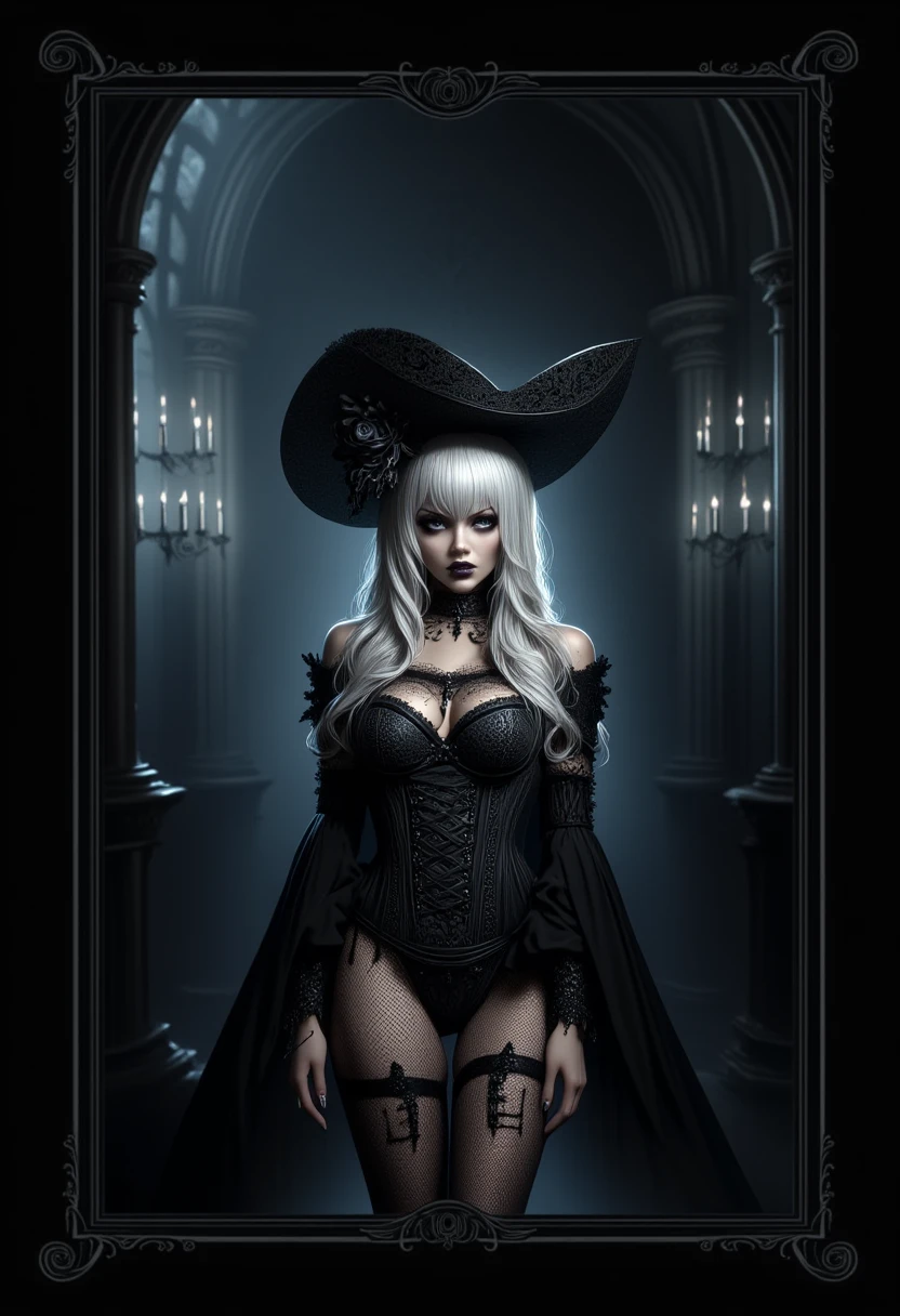 A hauntingly beautiful woman clad in latex sits in front of an awe-inspiring painting, her intense gaze locked with the viewers'. This portrait, reminiscent of the enigmatic works of renowned artist David LaChapelle, has clinched the coveted title of a CG Society contest winner. The gothic art style envelops the scene, the air heavy with gothic horror vibes, leaving an unforgettable chill. In the background, Samara Weaving, with her vampire-like countenance, assumes a creepy pose. Her sinister expression and the ominous atmosphere add to the unsettling ambiance. Karol Gajda