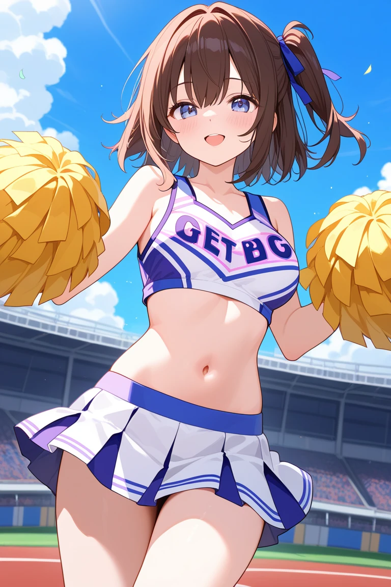 Cheerleader beautiful girl Black Hair Short Bob hair band mini skirt White panties Beautiful breasts baseball Ground A packed auditorium