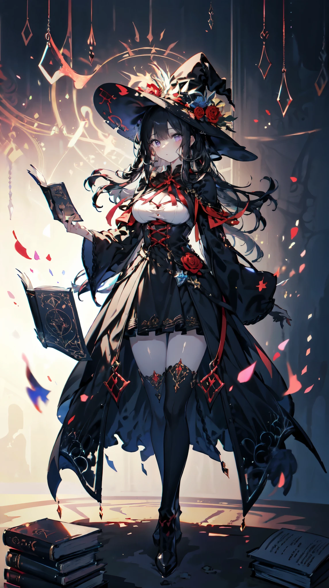 Anime character, holding dual axes, traditional witch outfit, hat, absurdres, RAW photo, extremely delicate and beautiful, masterpiece, Best Quality, ultra high resolution, 32k, hyperrealistic, ultra-detailed, perfect figure, perfect shape, detailed description, pale skin, 20 years old, detailed beautiful face and eyes, tearful mole, earring, short medium hair, wavy hair,